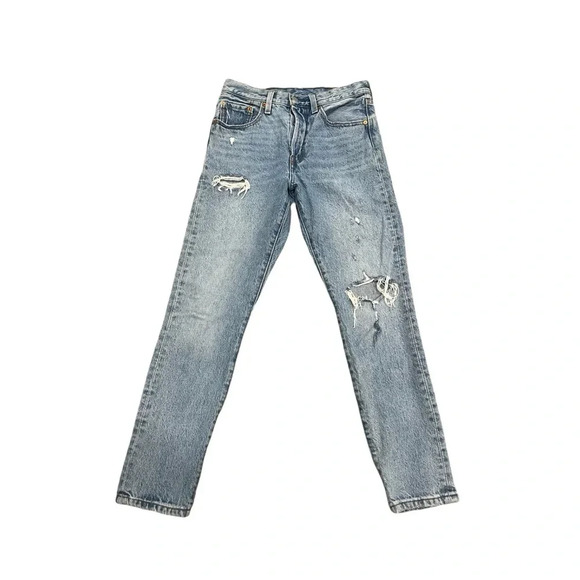 Levis Premium 501 Skinny Jeans |  Light Wash distressed | W26 L28 - Picture 1 of 8